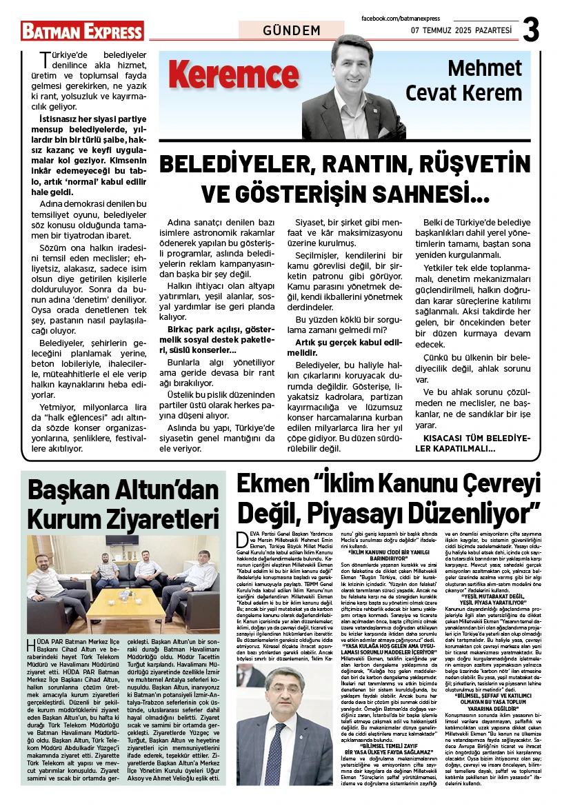 07 TEMMUZ 2025 PAZARTESİ