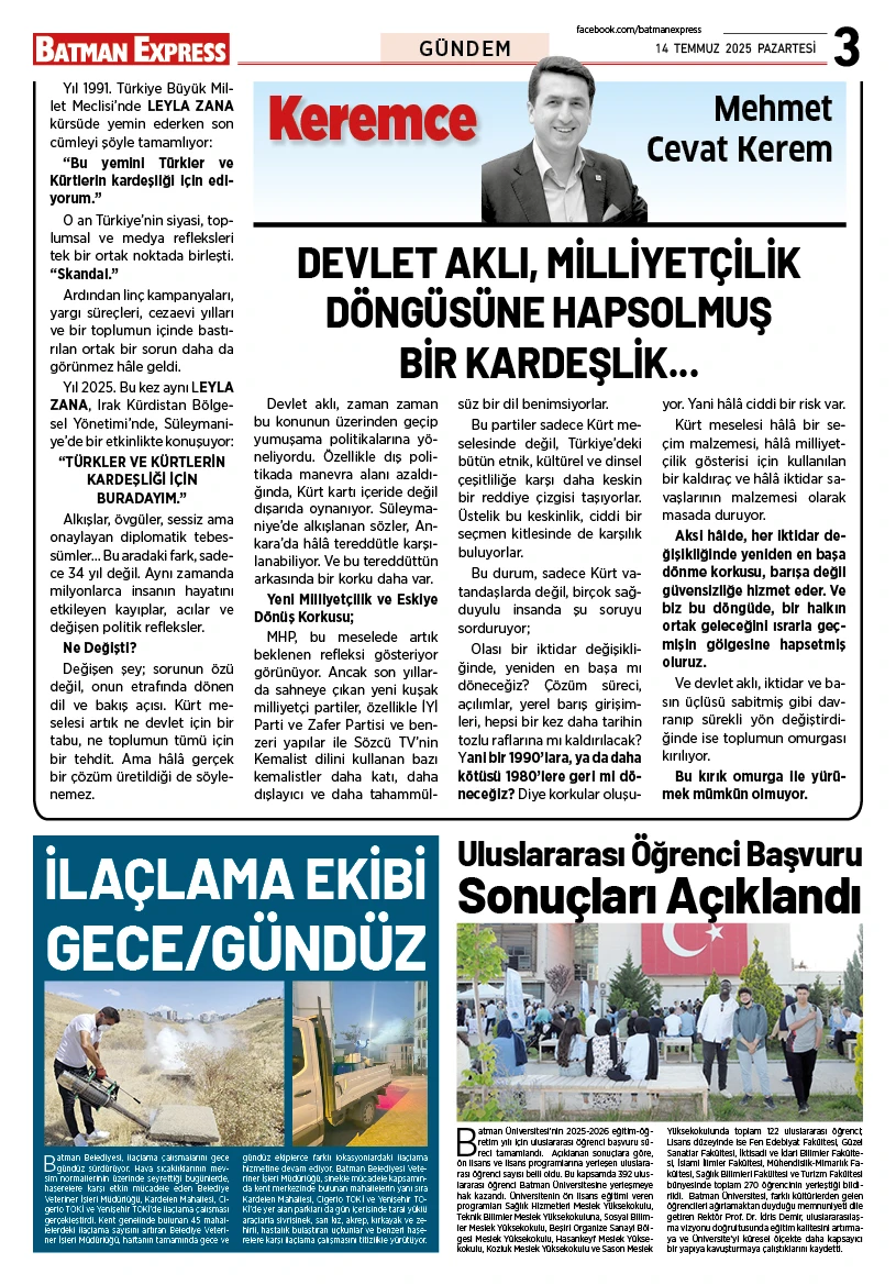 14 TEMMUZ 2025 PAZARTESİ