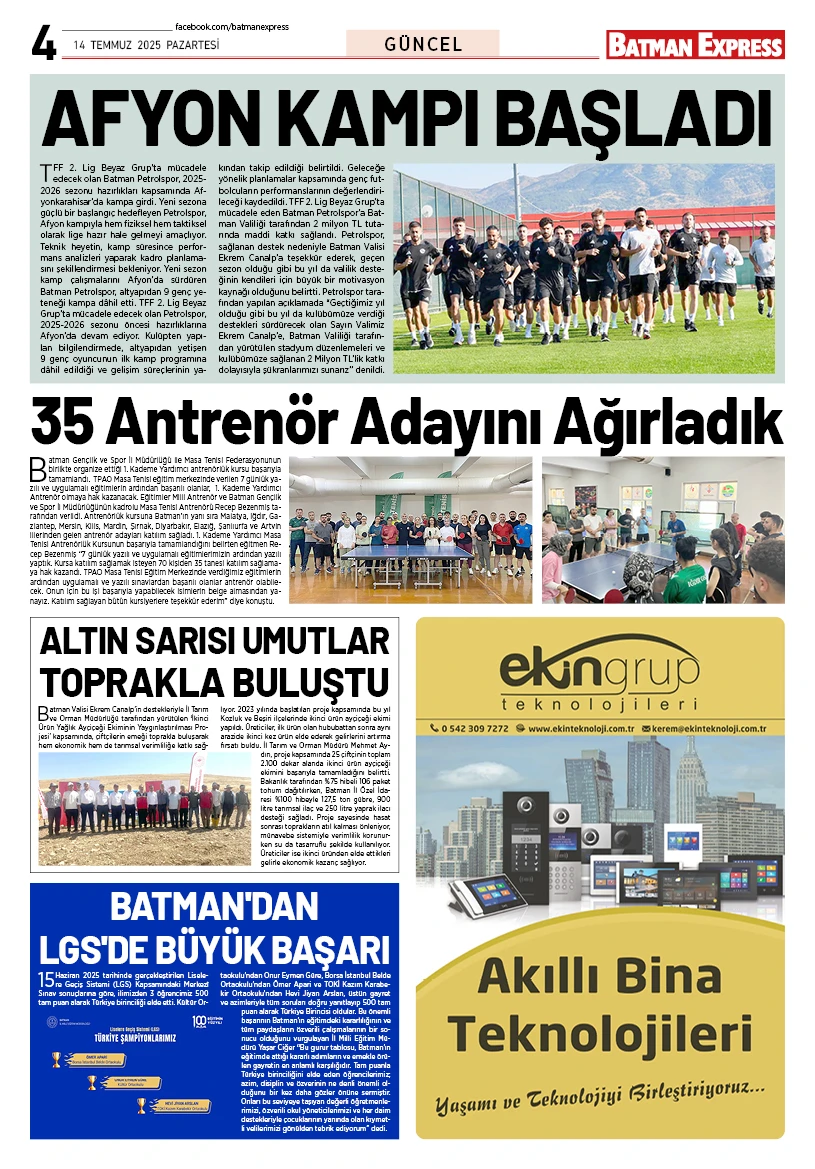 14 TEMMUZ 2025 PAZARTESİ