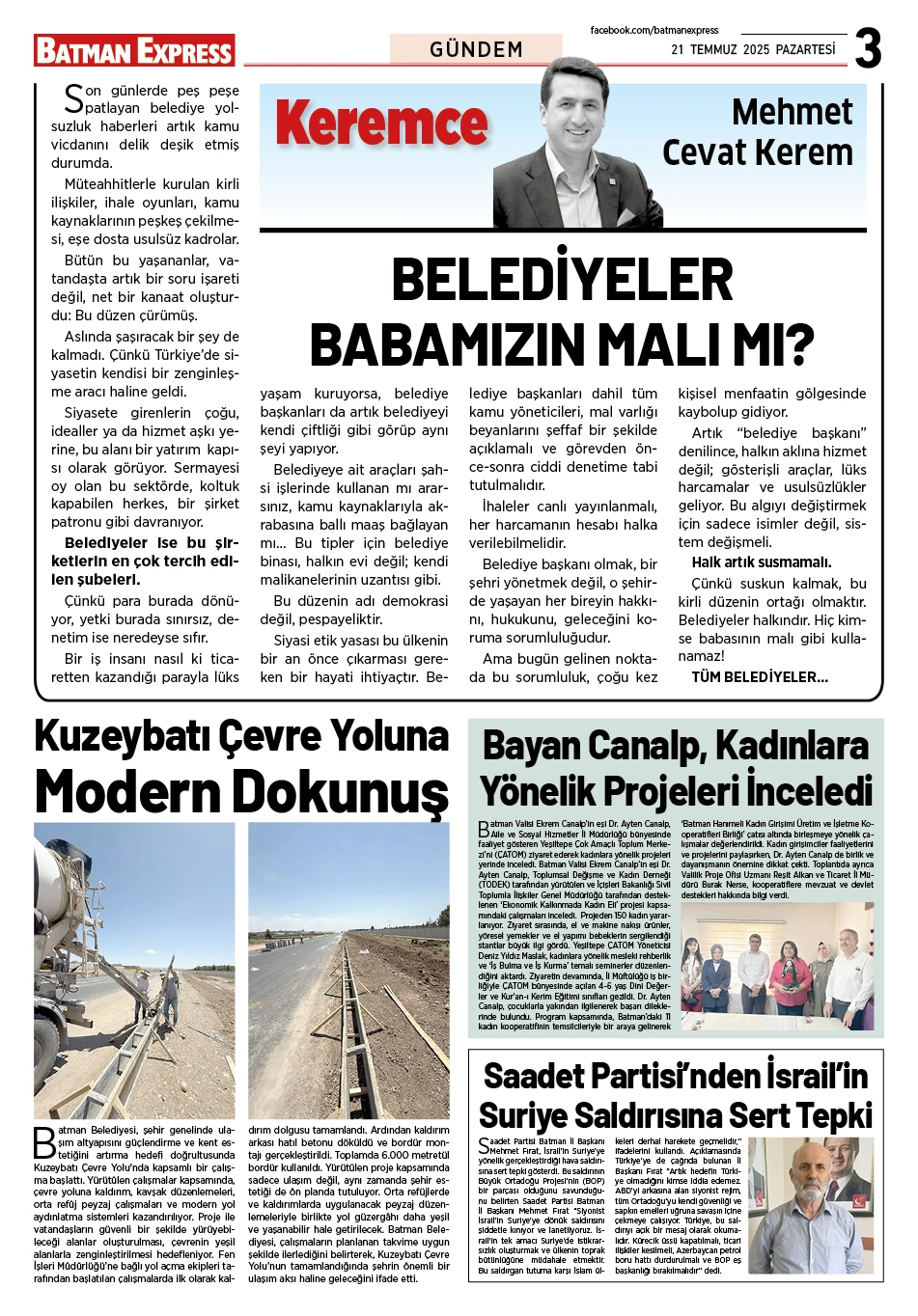 21 TEMMUZ 2025 PAZARTESİ