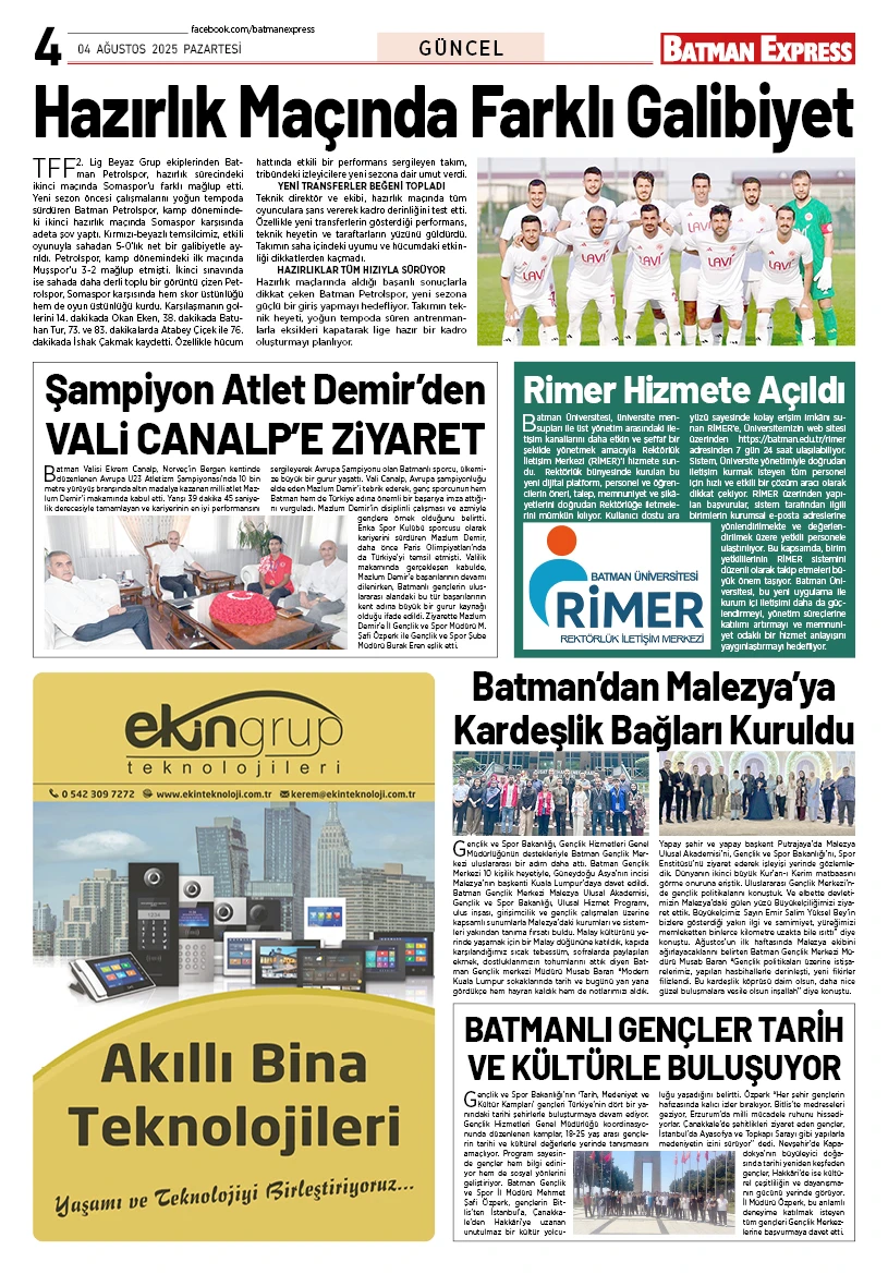 04 AĞUSTOS 2025 PAZARTESİ