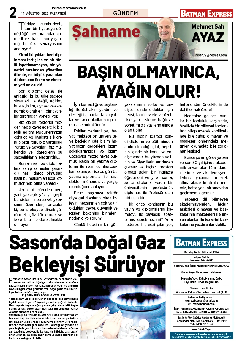 11 AĞUSTOS 2025 PAZARTESİ