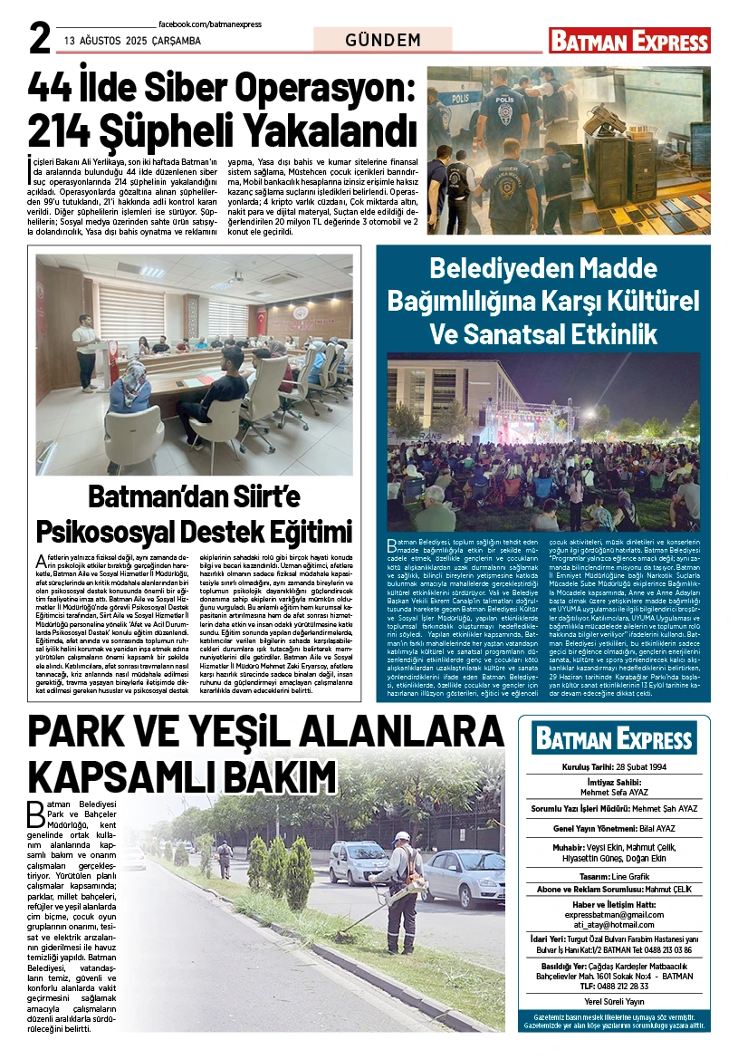 13 AĞUSTOS 2025 ÇARŞAMBA