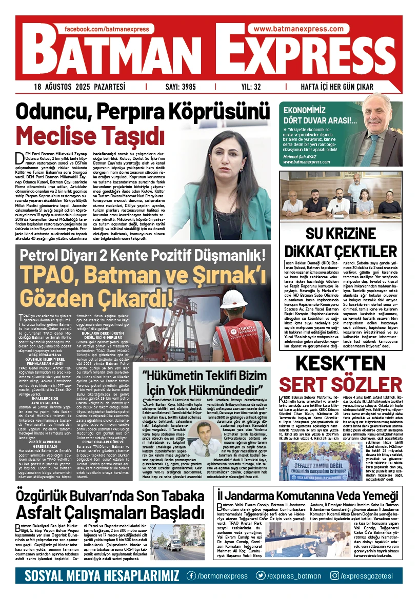 18 AĞUSTOS 2025 PAZARTESİ