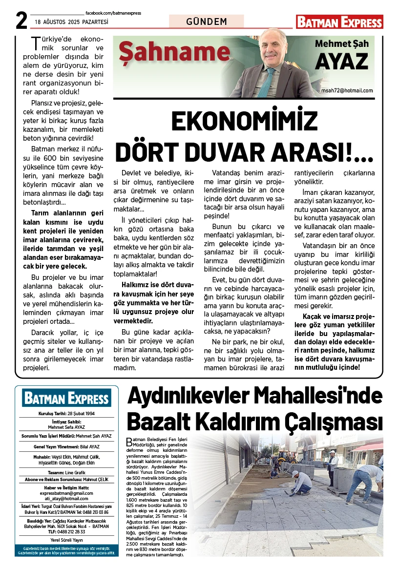 18 AĞUSTOS 2025 PAZARTESİ