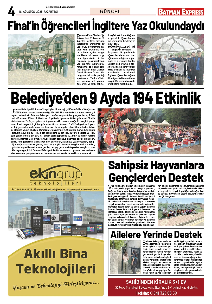 18 AĞUSTOS 2025 PAZARTESİ