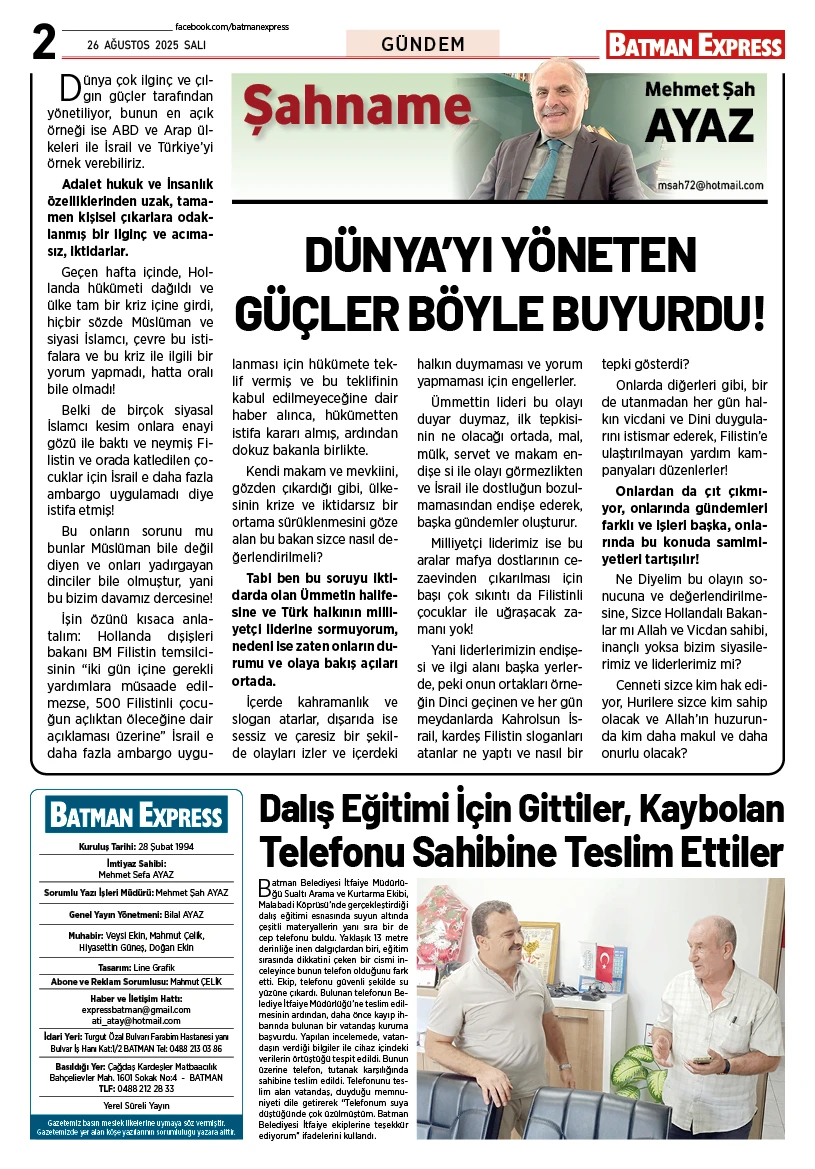 26 AĞUSTOS 2025 SALI