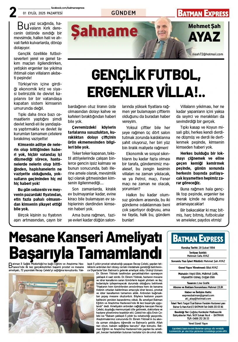 01 EYLÜL 2025 PAZARTESİ