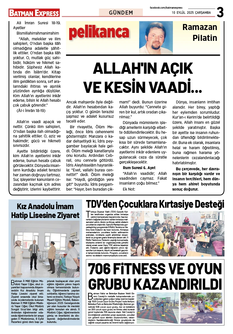 10 EYLÜL 2025 ÇARŞAMBA