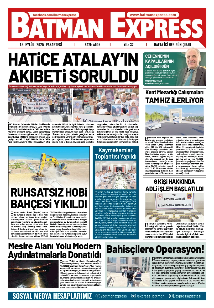 15 EYLÜL 2025 PAZARTESİ