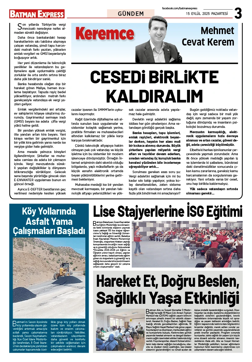 15 EYLÜL 2025 PAZARTESİ