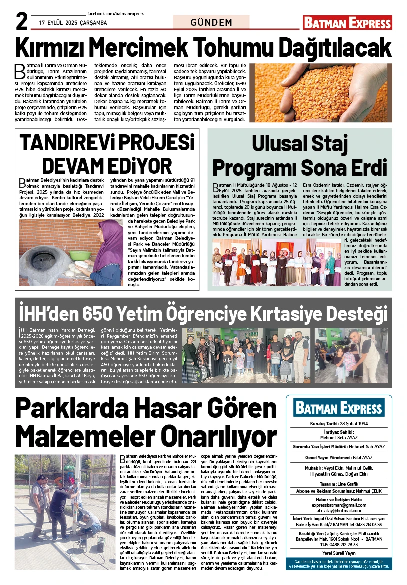 17 EYLÜL 2025 ÇARŞAMBA