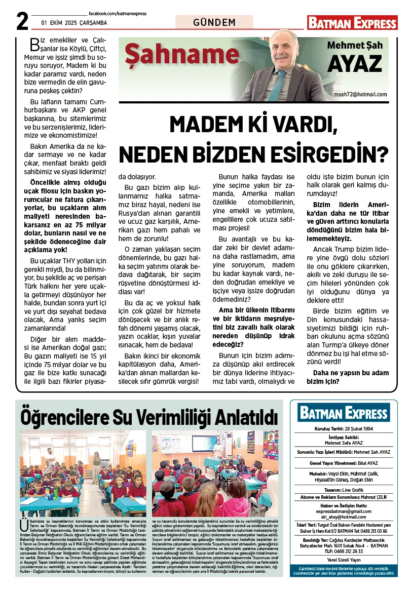 01 EKİM 2025 ÇARŞAMBA