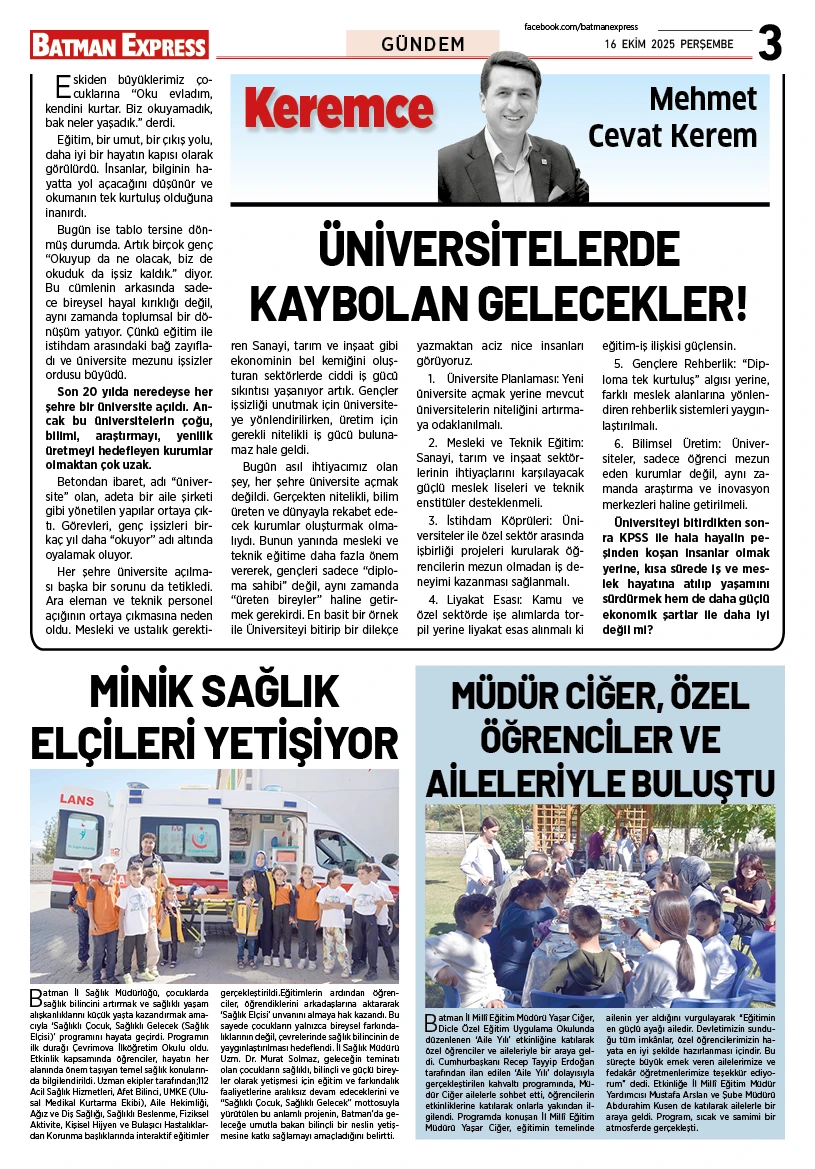 16 EKİM 2025 PERŞEMBE