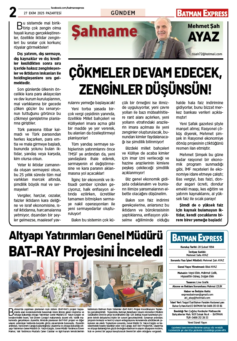 27 EKİM 2025 PAZARTESİ
