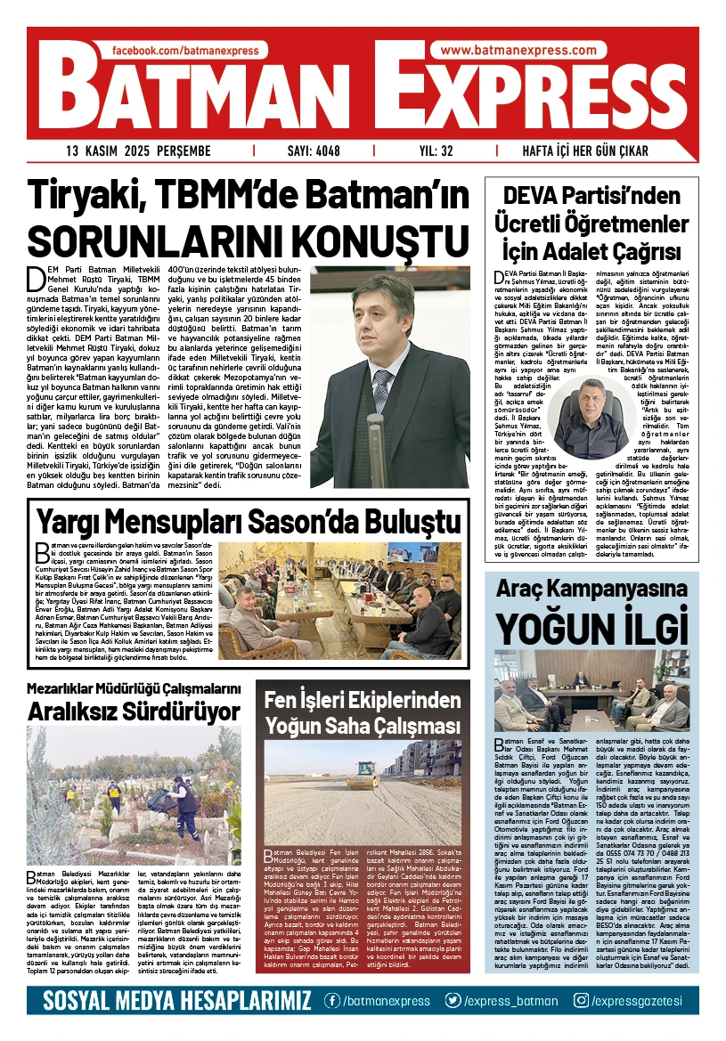 13 KASIM 2025 PERŞEMBE