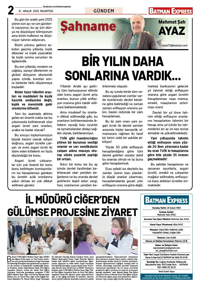 01 ARALIK 2025 PAZARTESİ