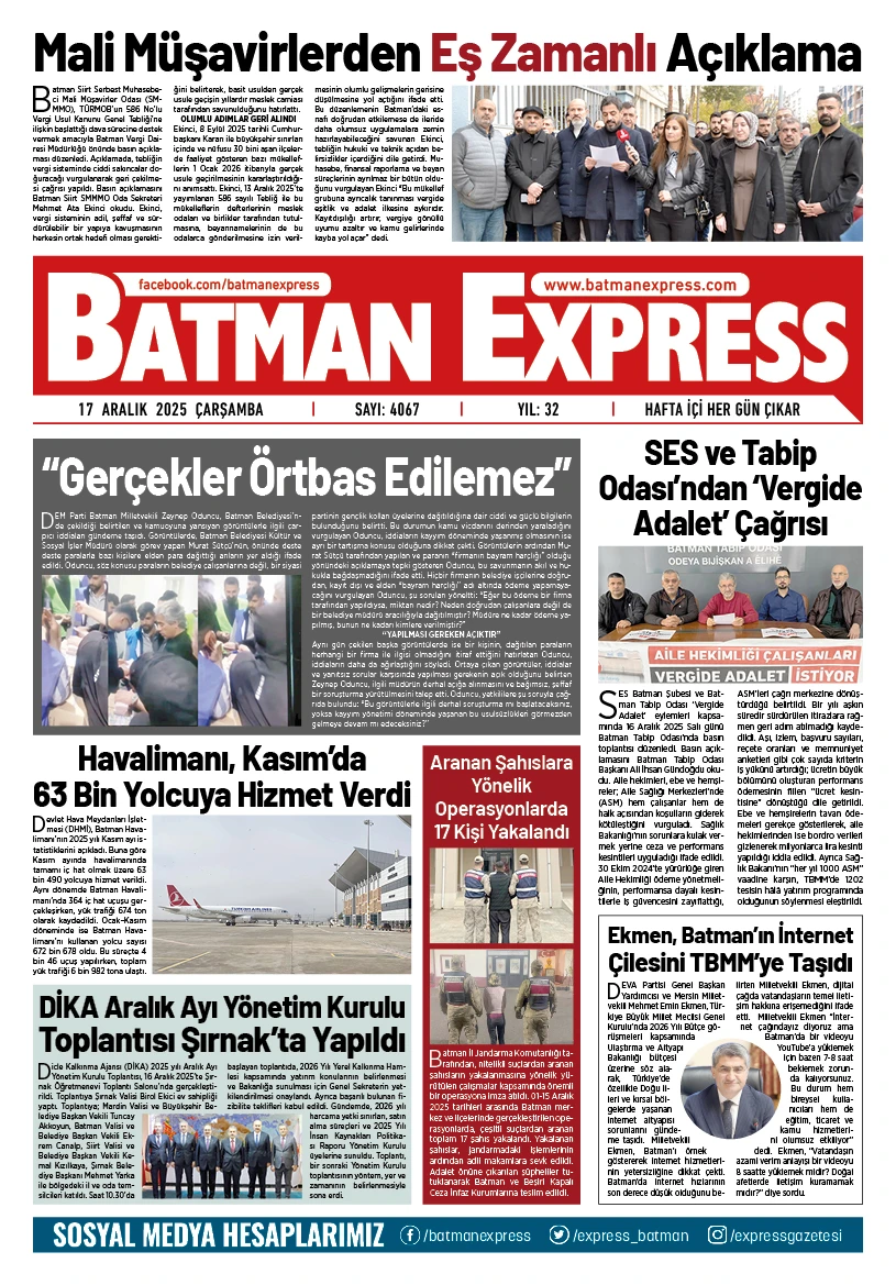 17 ARALIK 2025 &Ccedil;ARŞAMBA