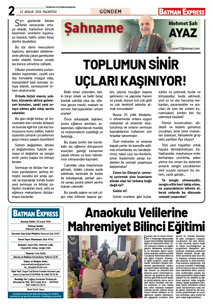 22 ARALIK 2025 PAZARTESİ