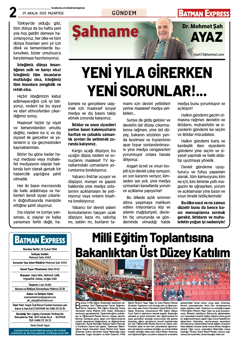 29 ARALIK 2025 PAZARTESİ