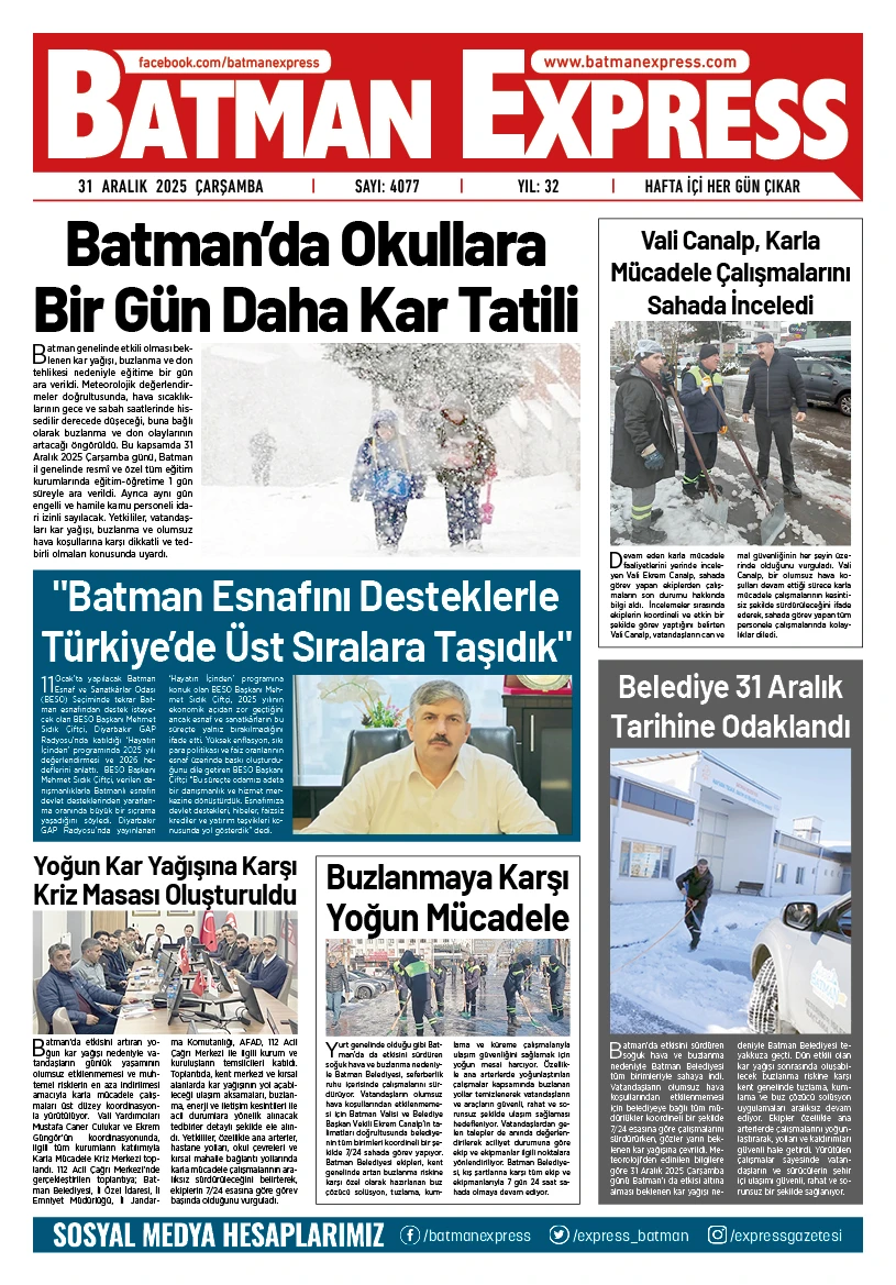 31 ARALIK 2025 &Ccedil;ARŞAMBA