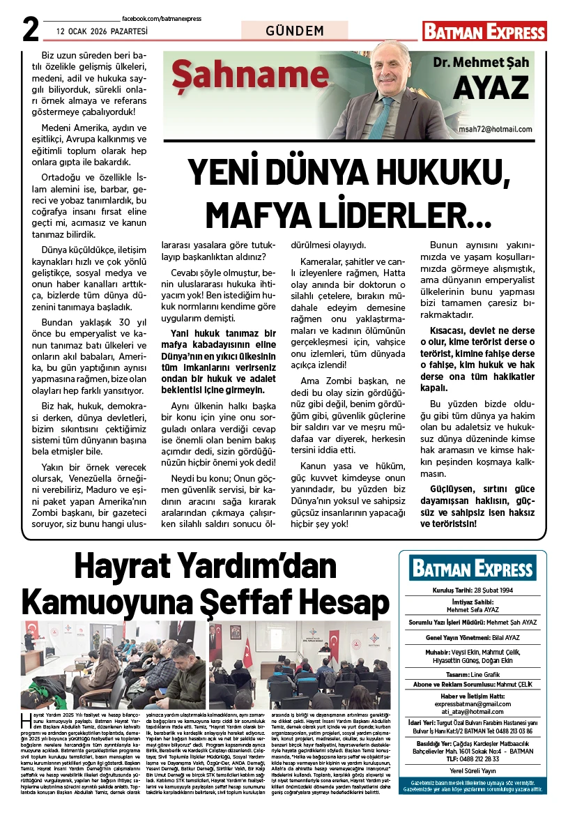 12 OCAK 2026 PAZARTESİ