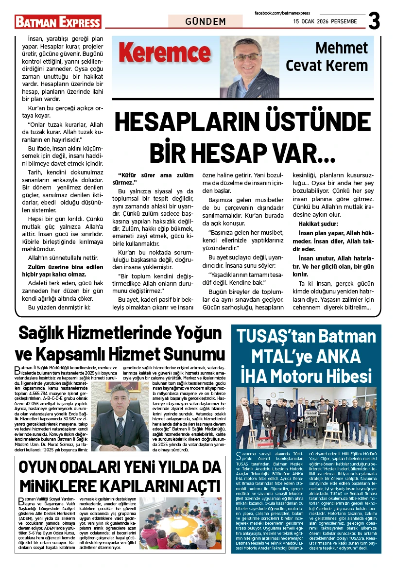 15 OCAK 2026 PERŞEMBE