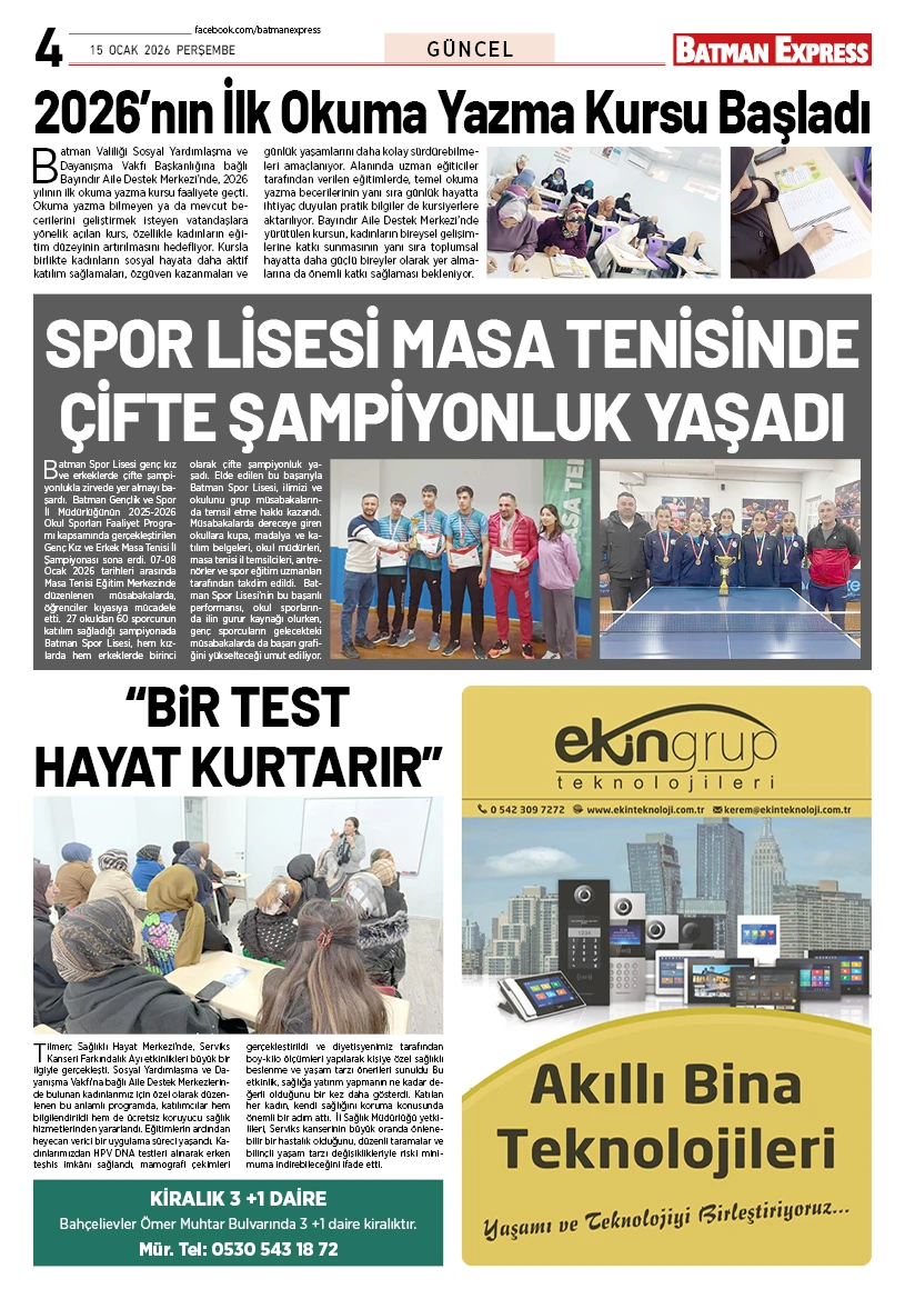 15 OCAK 2026 PERŞEMBE