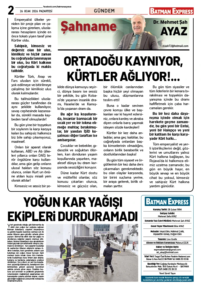 26 OCAK 2026 PAZARTESİ