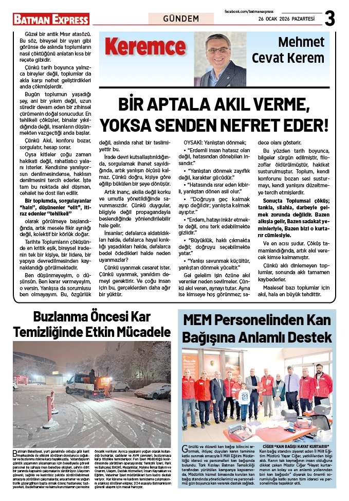 26 OCAK 2026 PAZARTESİ