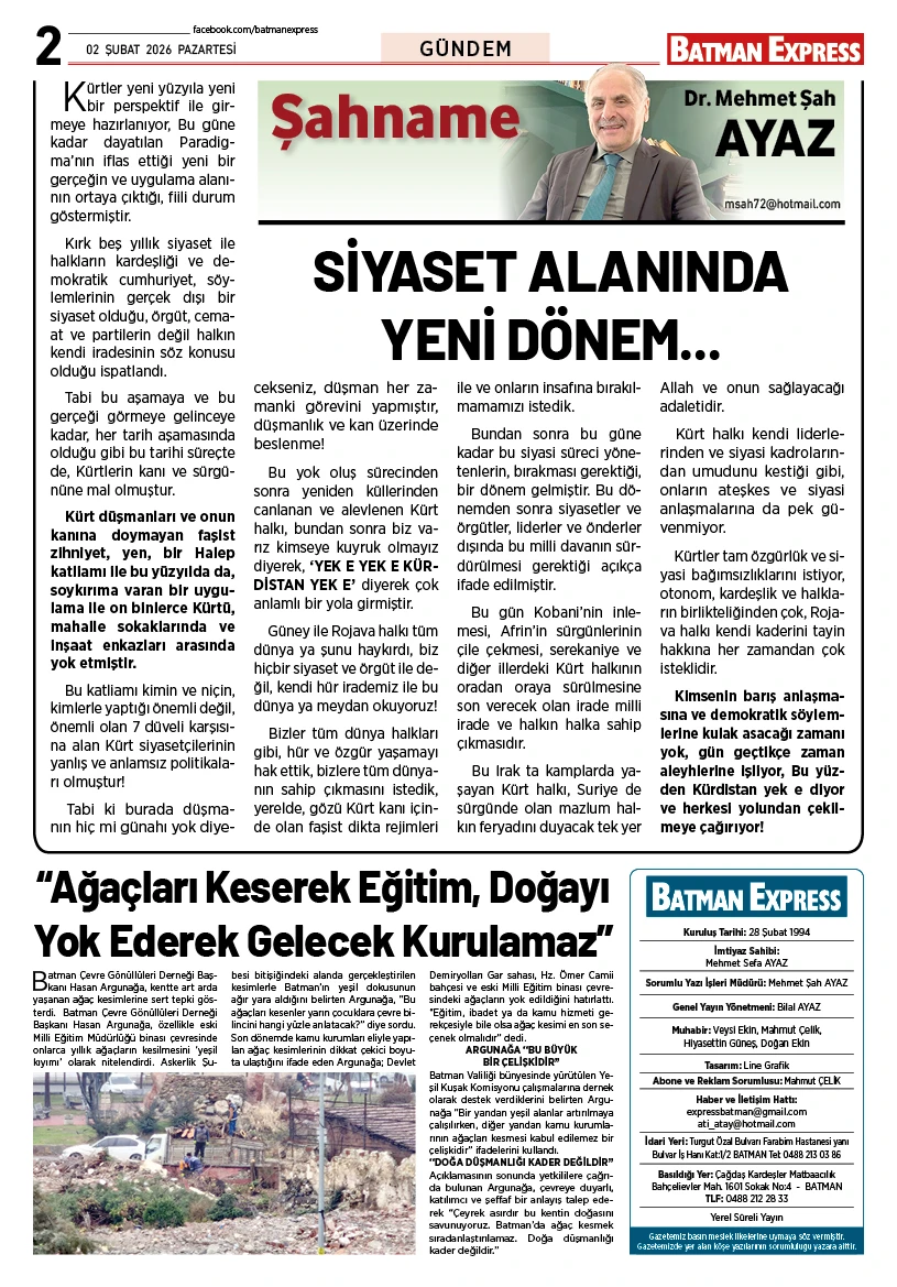 02 ŞUBAT 2026 PAZARTESİ