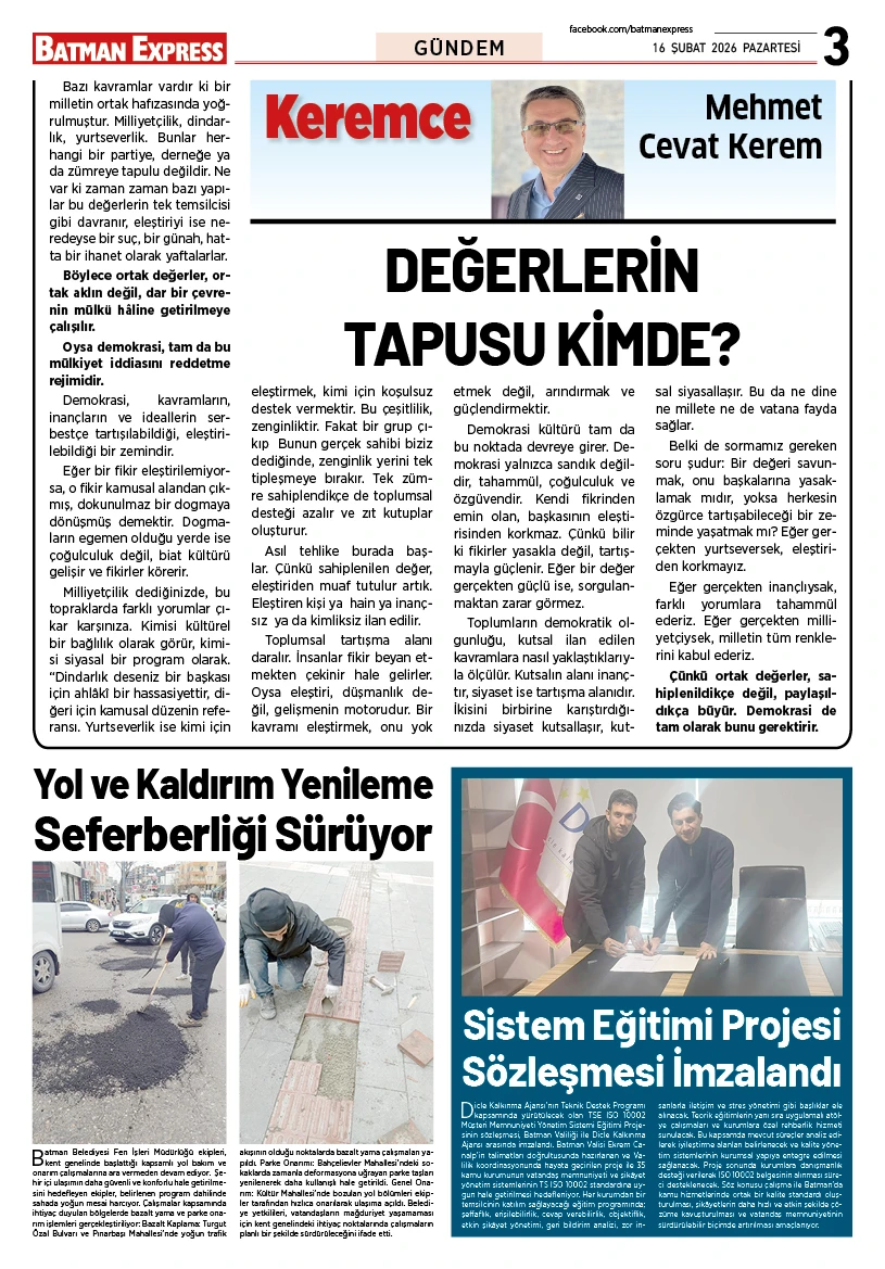 16 ŞUBAT 2026 PAZARTESİ