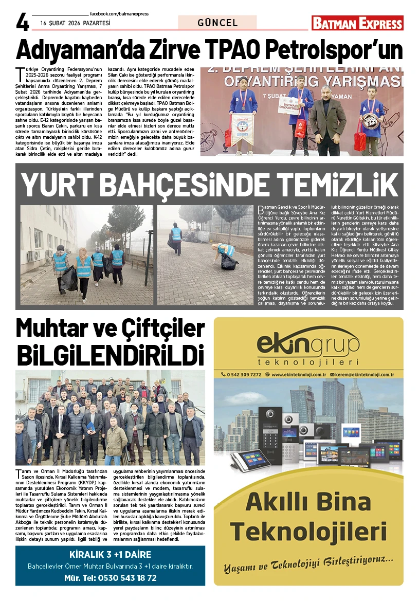 16 ŞUBAT 2026 PAZARTESİ