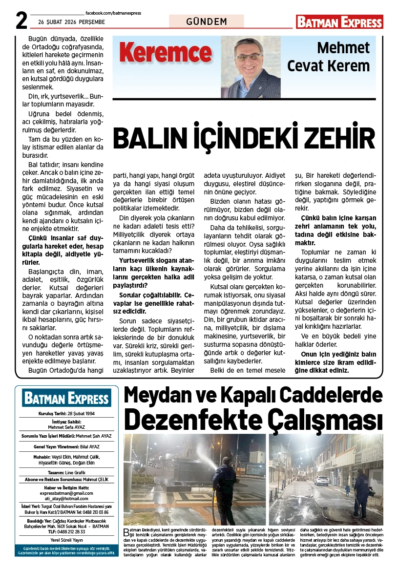 26 ŞUBAT 2026 PERŞEMBE