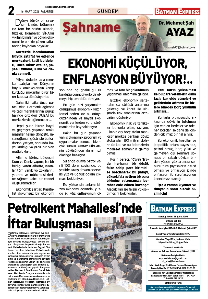 16 MART 2026 PAZARTESİ