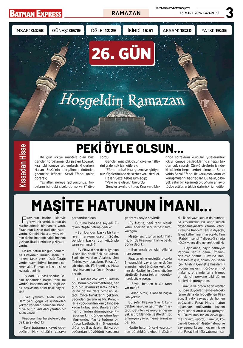 16 MART 2026 PAZARTESİ