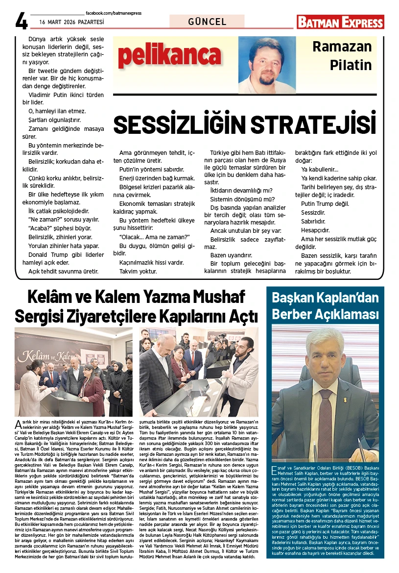 16 MART 2026 PAZARTESİ