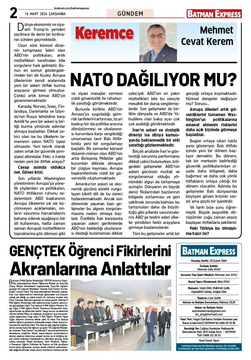 18 MART 2026 ÇARŞAMBA