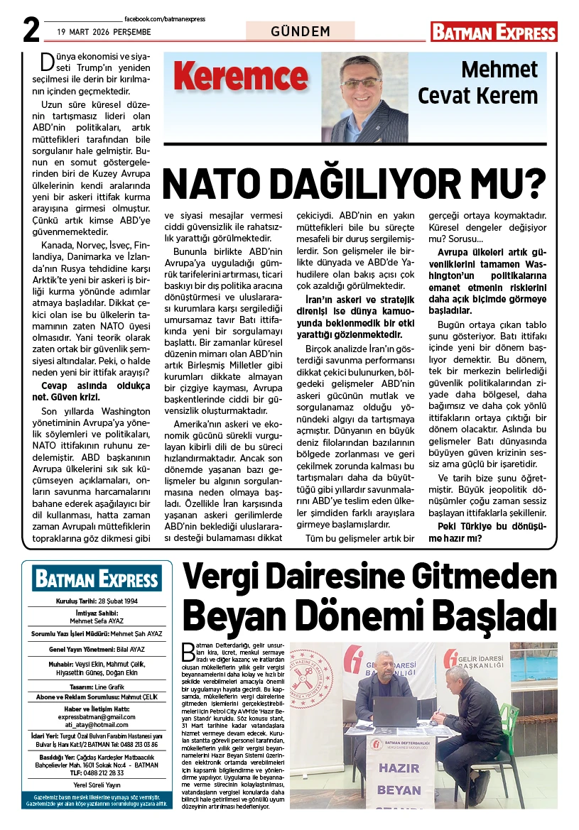 19 MART 2026 PERŞEMBE