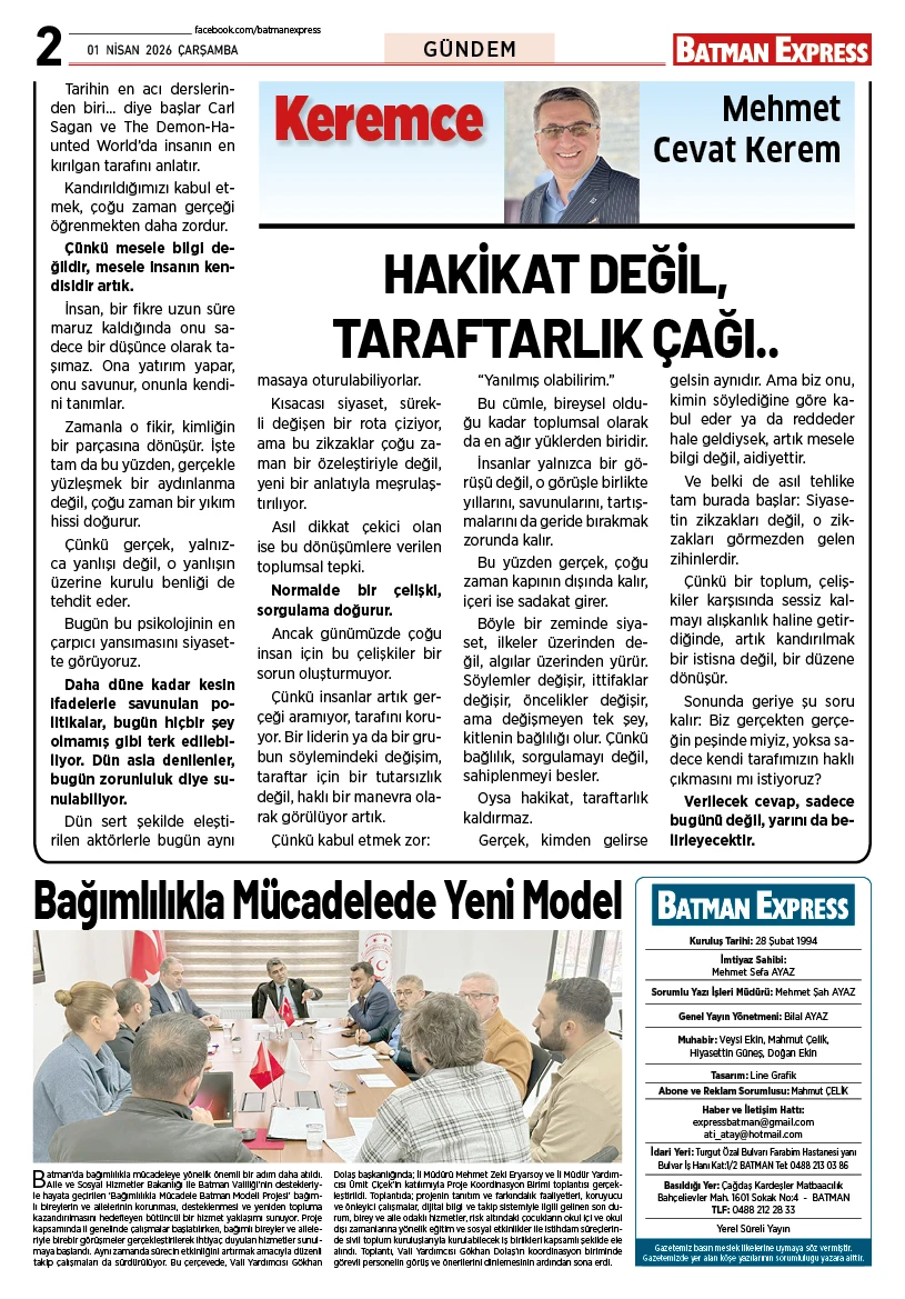 01 NİSAN 2026 ÇARŞAMBA