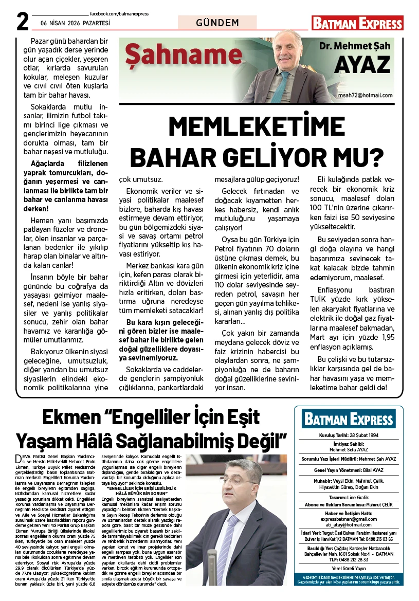 06 NİSAN 2026 PAZARTESİ