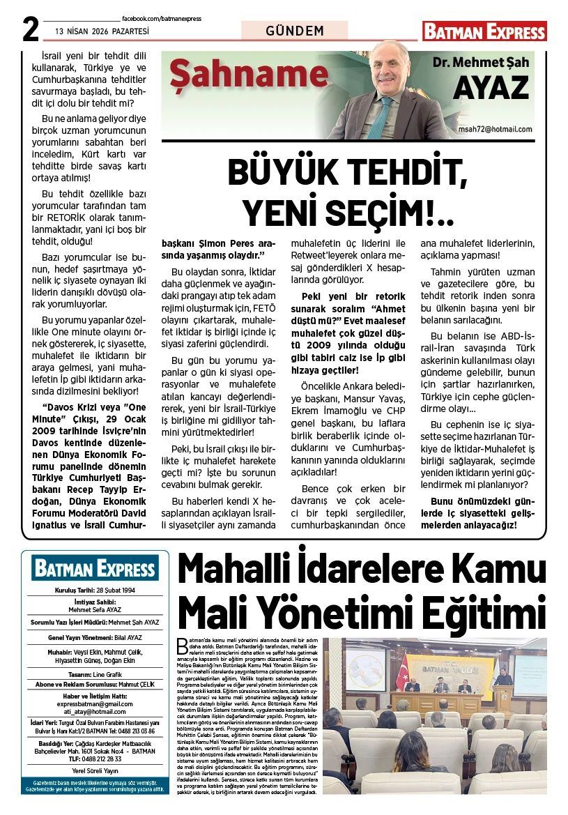 13 NİSAN 2026 PAZARTESİ