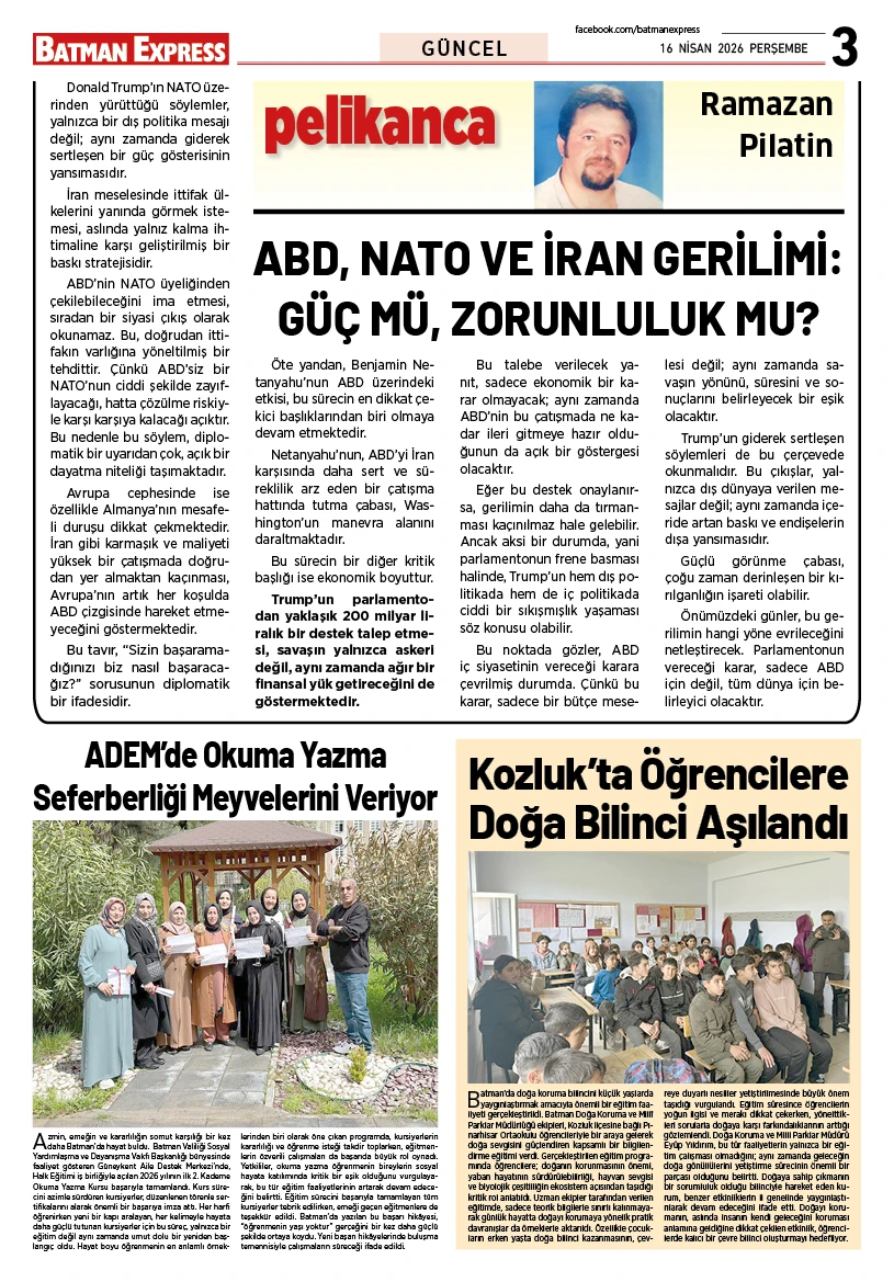 16 NİSAN 2026 PERŞEMBE