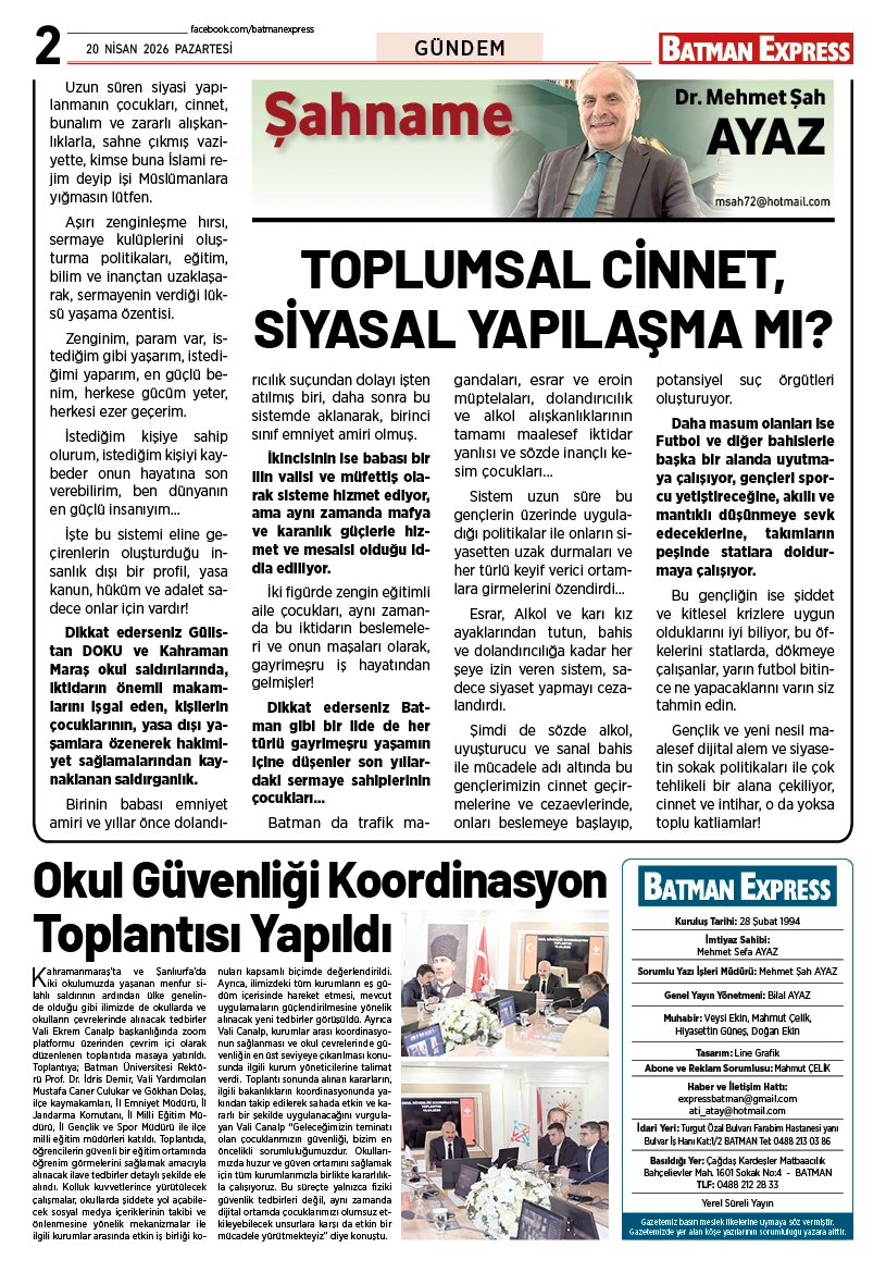 20 NİSAN 2026 PAZARTESİ