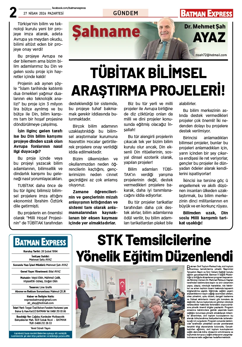 27 NİSAN 2026 PAZARTESİ