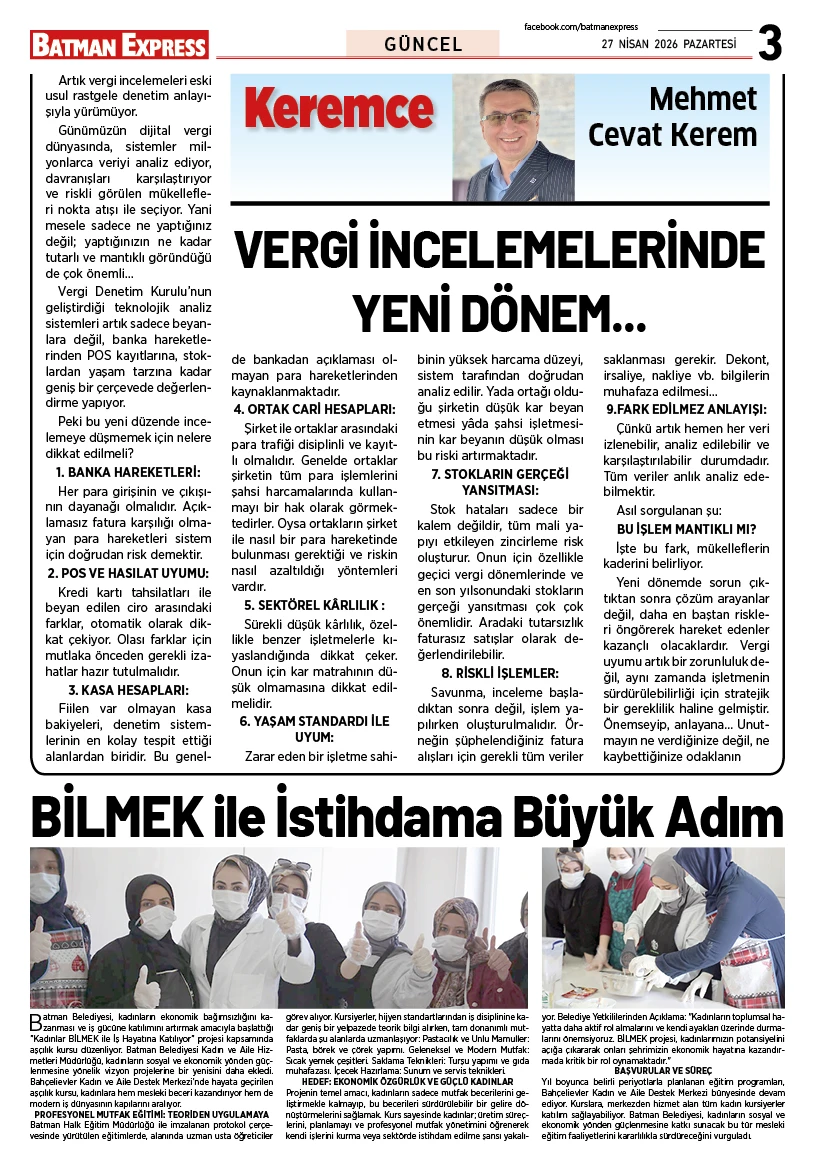 27 NİSAN 2026 PAZARTESİ