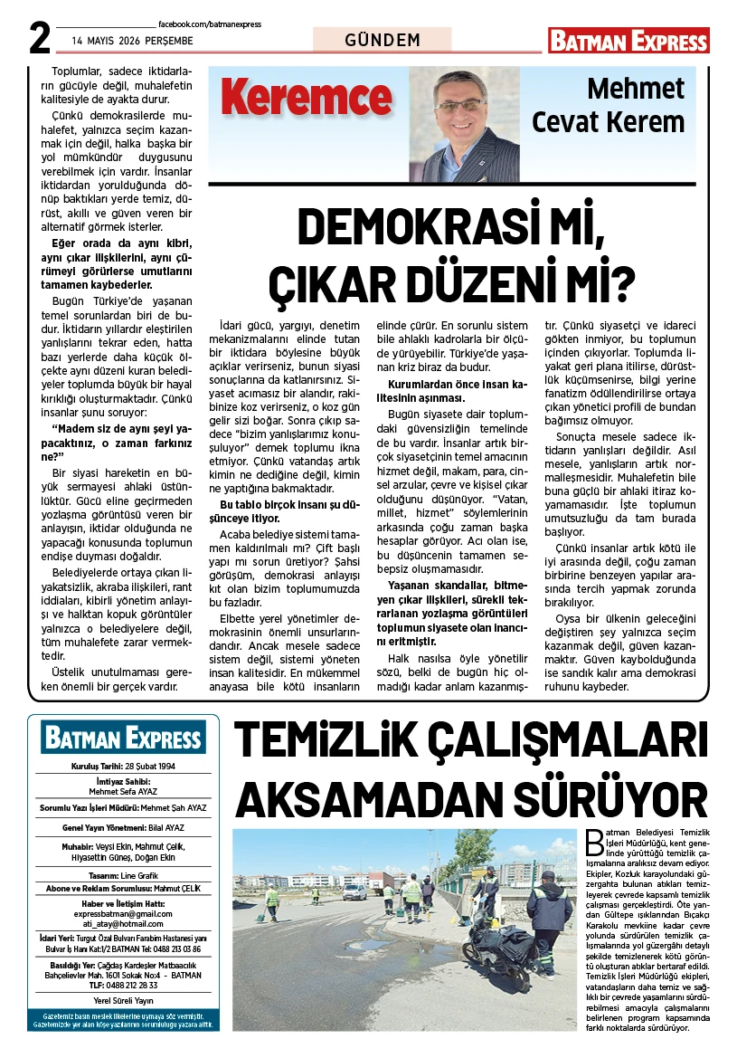 14 MAYIS 2026 PERŞEMBE