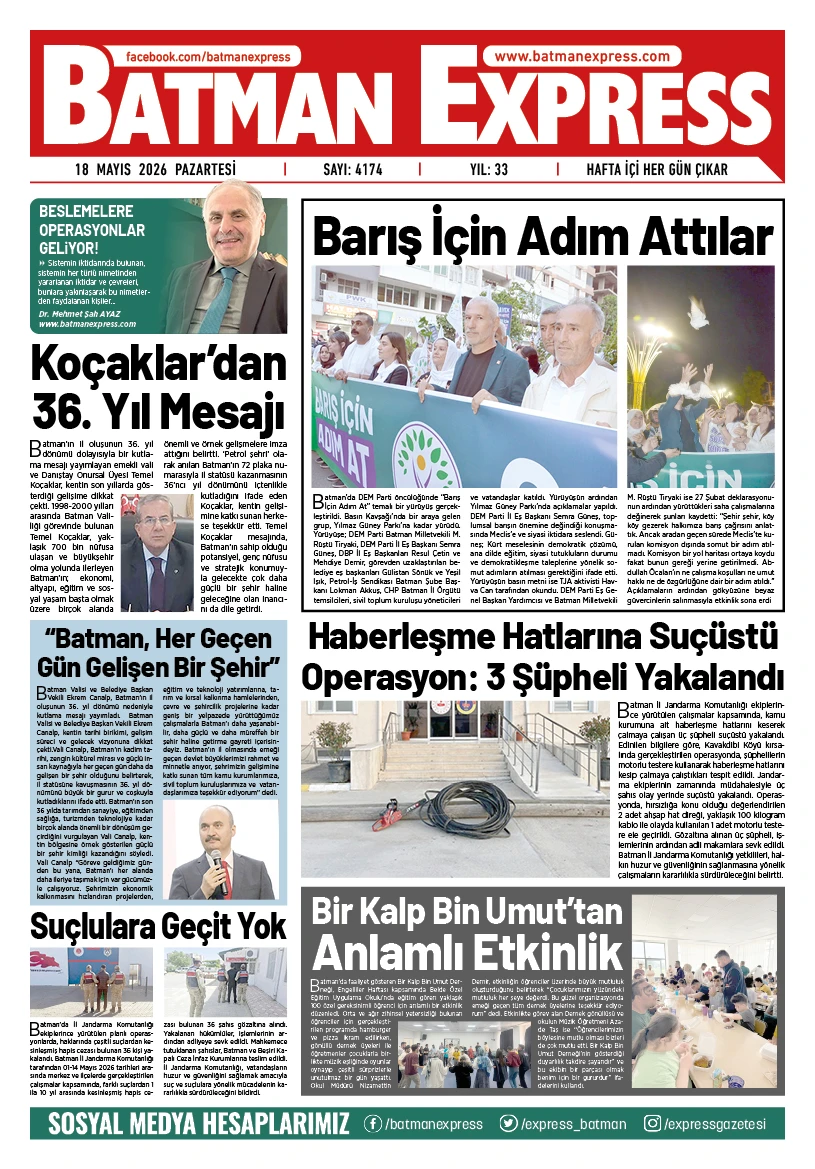 18 MAYIS 2026 PAZARTESİ