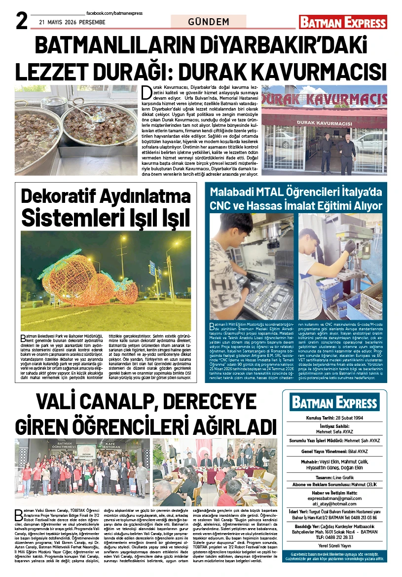 21 MAYIS 2026 PERŞEMBE