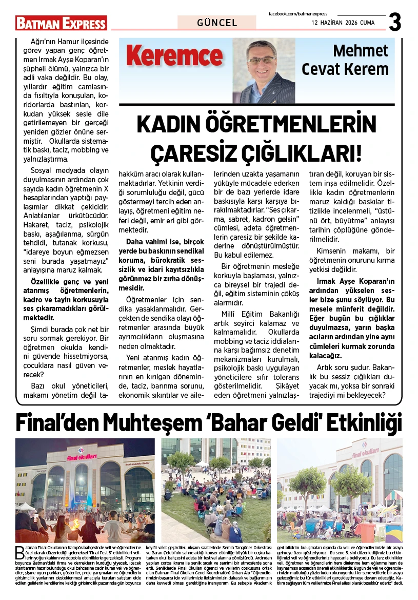 12 HAZİRAN 2026 CUMA